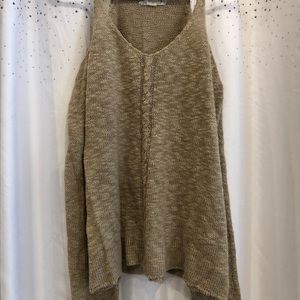 Girls tan knit sweater with shoulder holes